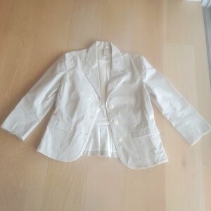 Old Navy Seersucker blazer, Medium, White W/ Beige Stripes, Cinched In Back